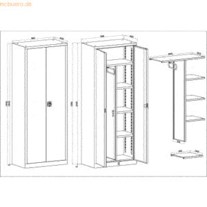 Bisley ECO Flügeltürenschrank ECO mit Garderobeneinsatz HxBxT 195x90x4