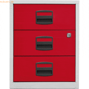 Bisley home Schubladenschrank 3 Schübe 1-bahnig lichtgrau/kardinalrot