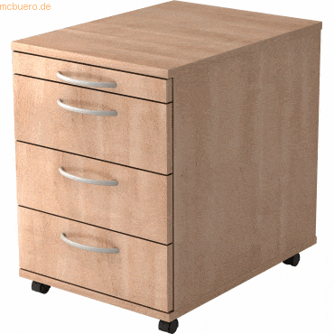 mcbuero.de Rollcontainer 58cm 3 Schübe Bogengriff Nussbaum