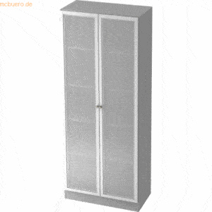 mcbuero.de Glastürenschrank Solid 5 OH Sockelblende Griff SG Grau/Silb