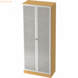 mcbuero.de Glastürenschrank Solid 5 OH Sockelblende Griff SG Buche/Sil