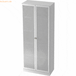 mcbuero.de Glastürenschrank Solid 5 OH Sockelblende Griff SG Weiß/Silb