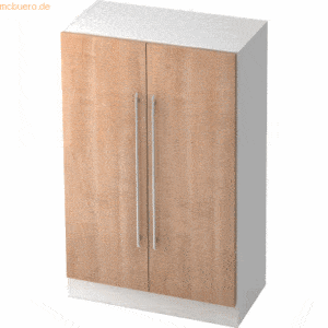 mcbuero.de Schrank Solid 3OH BxTxH 80x42x127cm Griff RE Weiß/Nussbaum