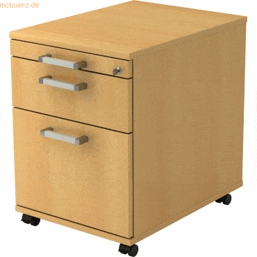 mcbuero.de Rollcontainer 58cm 1 Schub 1 Hängeregistratur Schloss Chrom