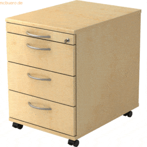 mcbuero.de Rollcontainer 58cm 3 Schübe Schloss Bogengriff Ahorn