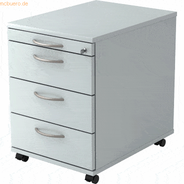 mcbuero.de Rollcontainer 58cm 3 Schübe Schloss Bogengriff Grau