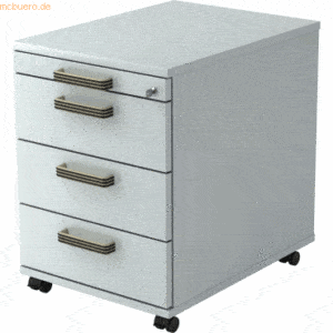 mcbuero.de Rollcontainer 58cm 3 Schübe Schloss Streifengriff Grau