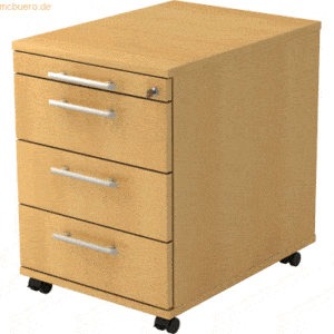 mcbuero.de Rollcontainer 58cm 3 Schübe Schloss Relinggriff Buche