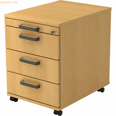 mcbuero.de Rollcontainer 58cm 3 Schübe Schloss Streifengriff Buche