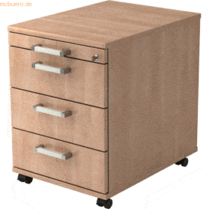 mcbuero.de Rollcontainer 58cm 3 Schübe Schloss Chromgriff Nussbaum