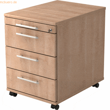 mcbuero.de Rollcontainer 58cm 3 Schübe Schloss Relinggriff Nussbaum