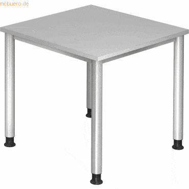 mcbuero.de Schreibtisch 4-Fuß-rund 80x80cm Grau/Silber