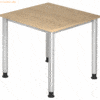 mcbuero.de Schreibtisch 4-Fuß-rund 80x80cm Eiche/Silber