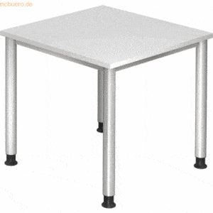 mcbuero.de Schreibtisch 4-Fuß-rund 80x80cm Weiß/Silber