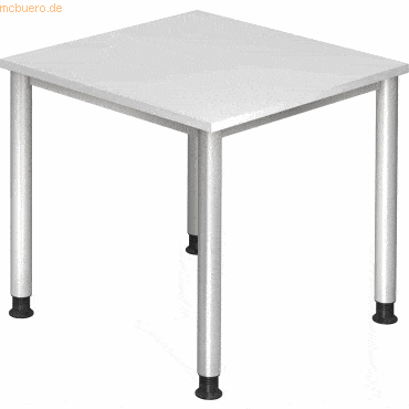 mcbuero.de Schreibtisch 4-Fuß-rund 80x80cm Weiß/Silber