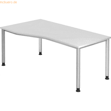 mcbuero.de Schreibtisch 4-Fuß-rund 180x100/80cm Weiß/Silber
