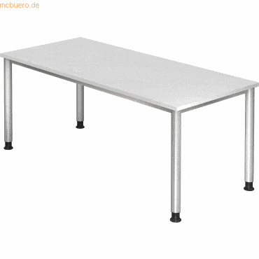 mcbuero.de Schreibtisch 4-Fuß-rund 180x80cm Weiß/Silber