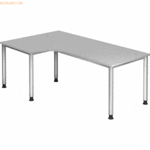 mcbuero.de Schreibtisch 4-Fuß-rund 200x120cm 90 Grad Grau/Silber