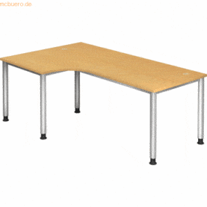 mcbuero.de Schreibtisch 4-Fuß-rund 200x120cm 90 Grad Buche/Silber