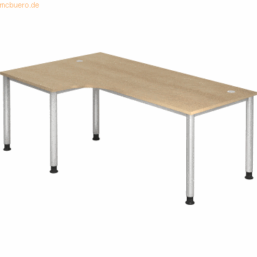 mcbuero.de Schreibtisch 4-Fuß-rund 200x120cm 90 Grad Eiche/Silber