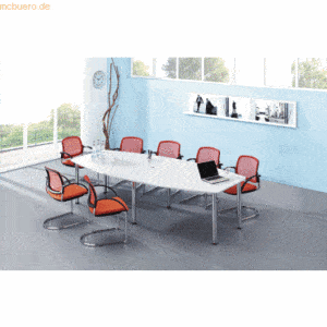 mcbuero.de Konferenztisch mit Chromfüßen 280x130/78cm weiß