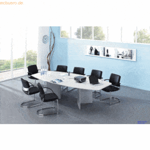 mcbuero.de Konferenztisch mit Holzuntergestell 280x130/78cm weiß