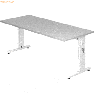 mcbuero.de Schreibtisch C-Fuß 180x80cm Grau/Weiß
