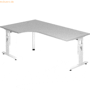 mcbuero.de Winkeltisch C-Fuß 200x120cm 90 Grad Grau/Weiß