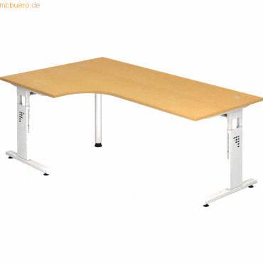 mcbuero.de Winkeltisch C-Fuß 200x120cm 90 Grad Buche/Weiß