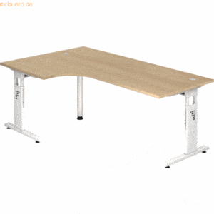 mcbuero.de Winkeltisch C-Fuß 200x120cm 90 Grad Eiche/Weiß