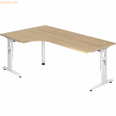 mcbuero.de Winkeltisch C-Fuß 200x120cm 90 Grad Eiche/Weiß