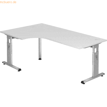 mcbuero.de Winkeltisch C-Fuß 200x120cm 90 Grad Weiß/Silber