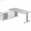 mcbuero.de Anbauschreibtisch T-Fuß 180x80cm grau/silber