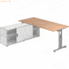 mcbuero.de Anbauschreibtisch T-Fuß 180x80cm Nussbaum/silber