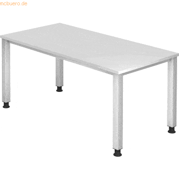 mcbuero.de Schreibtisch 4-Fuß eckig 160x80cm Weiß/Silber