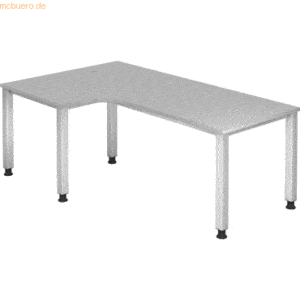 mcbuero.de Schreibtisch 4-Fuß eckig 200x120cm 90 Grad Grau/Silber