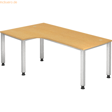 mcbuero.de Schreibtisch 4-Fuß eckig 200x120cm 90 Grad Buche/Silber