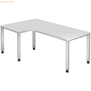 mcbuero.de Schreibtisch 4-Fuß eckig 200x120cm 90 Grad Weiß/Silber