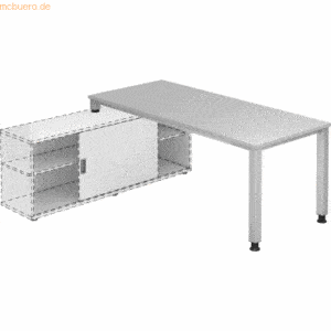 mcbuero.de Anbauschreibtisch 4-Fuß eckig 180x80cm Grau/Silber