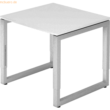 mcbuero.de Schreibtisch O-Fuß eckig 80x80cm Weiß/Silber