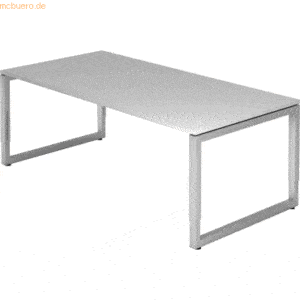 mcbuero.de Schreibtisch O-Fuß eckig 200x100cm Grau/Silber