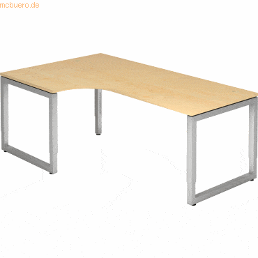 mcbuero.de Schreibtisch O-Fuß eckig 200x120cm 90 Grad Ahorn/Silber