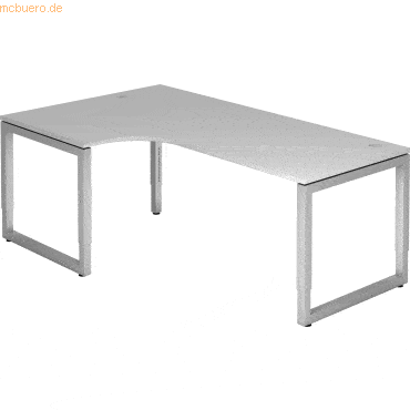 mcbuero.de Schreibtisch O-Fuß eckig 200x120cm 90 Grad Grau/Silber