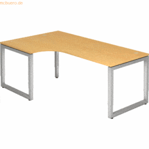 mcbuero.de Schreibtisch O-Fuß eckig 200x120cm 90 Grad Buche/Silber