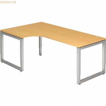 mcbuero.de Schreibtisch O-Fuß eckig 200x120cm 90 Grad Buche/Silber