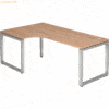 mcbuero.de Schreibtisch O-Fuß eckig 200x120cm 90 Grad Nussbaum/Silber