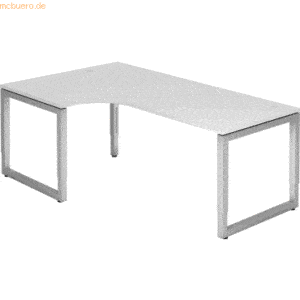 mcbuero.de Schreibtisch O-Fuß eckig 200x120cm 90 Grad Weiß/Silber