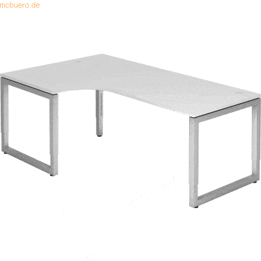 mcbuero.de Schreibtisch O-Fuß eckig 200x120cm 90 Grad Weiß/Silber