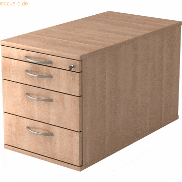 mcbuero.de Rollcontainer 80cm 3 Schub Schloss Bogengriff Nussbaum