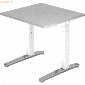 mcbuero.de Schreibtisch C-Fuß 80x80cm Grau/Weiß-Alu poliert